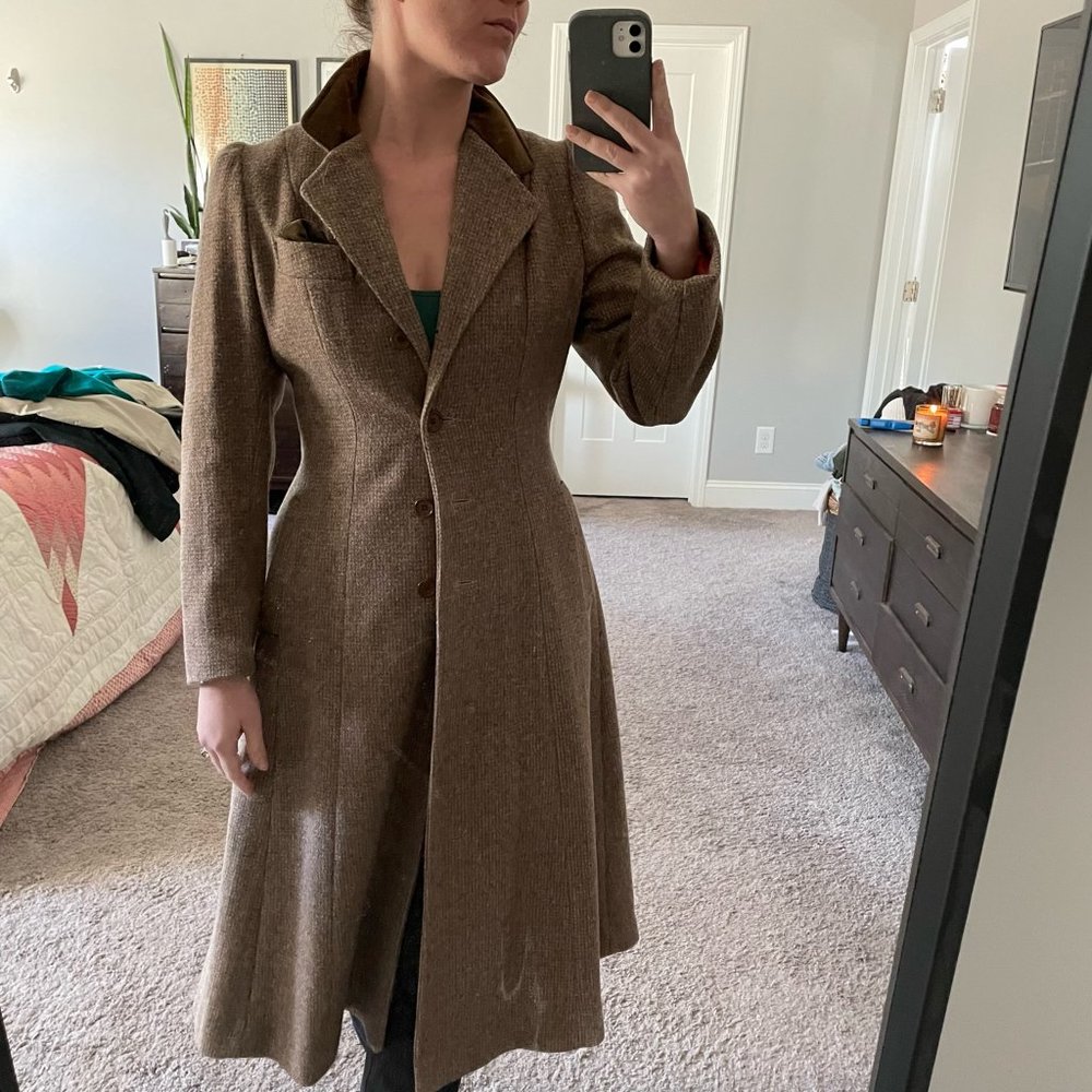 Vintage Junior Concept Tweed and Crushed Velvet Swing Dress Coat Size Small - Picture 6 of 11